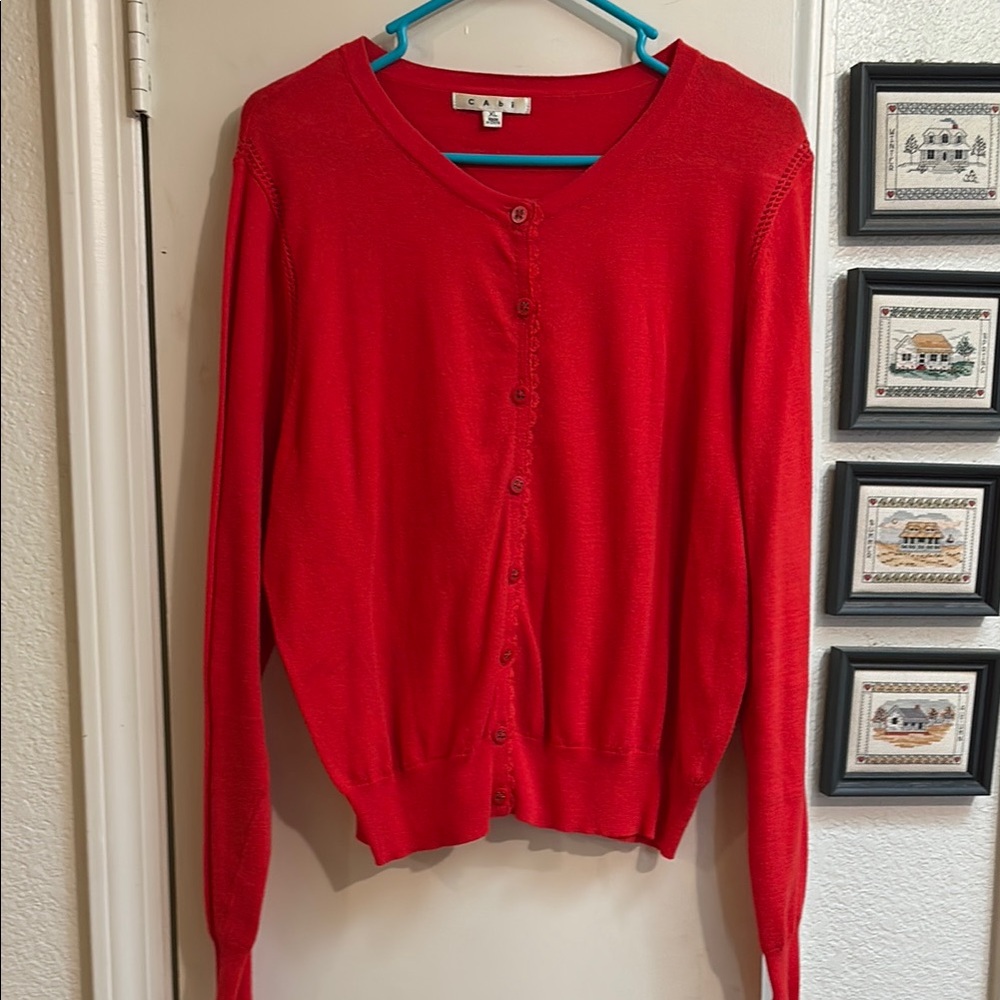 CAbi Red Knit Cardigan Sweater